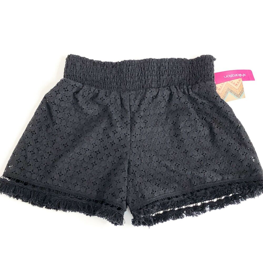 Xhilaration Nomadic Soul Shorts Black Boho Fringe Pull On Stretchy NEW!!